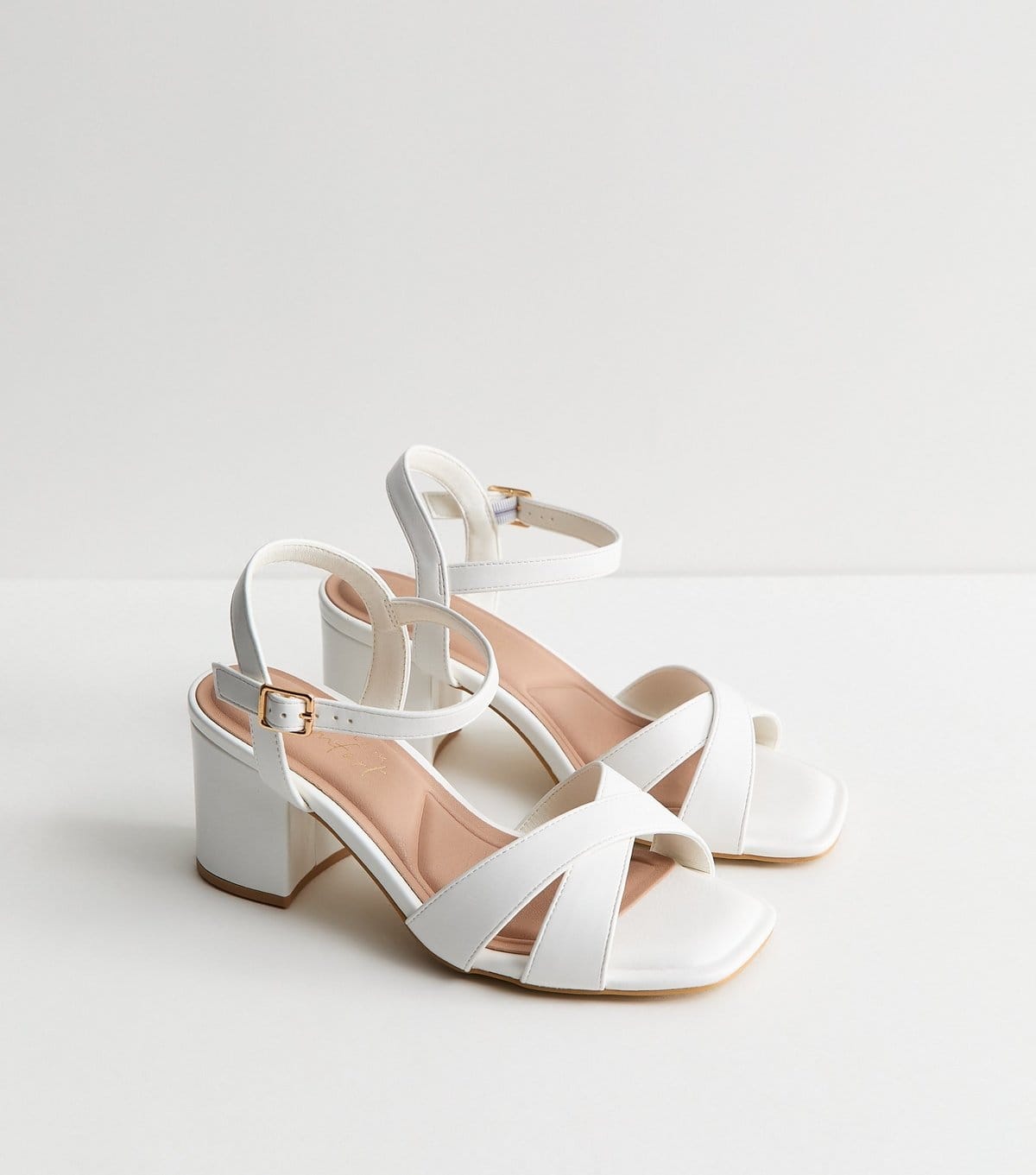 New Look Women's Extra Wide Fit White Cross Strap Block Heel Sandals Vegan New Look - 4