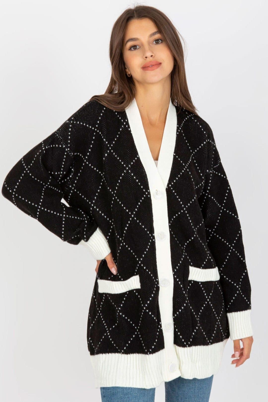 Love Lace Love Lace Women's Long Sleeve Button Sweater Pockets in Black