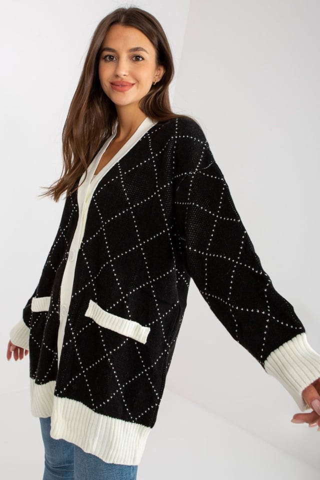 Love Lace Love Lace Women's Long Sleeve Button Sweater Pockets in Black - 2
