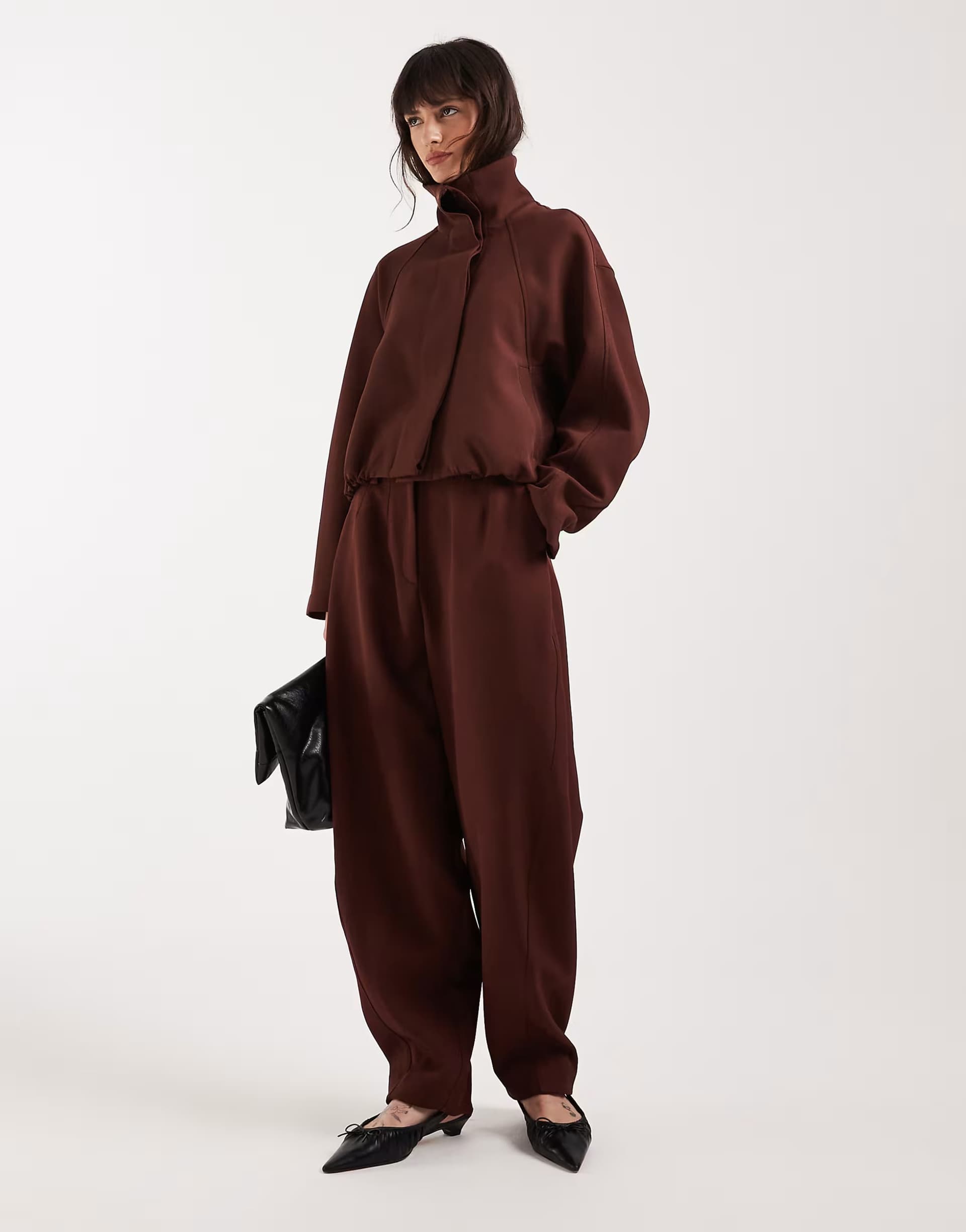 ASOS River Island tailored balloon trousers in brown