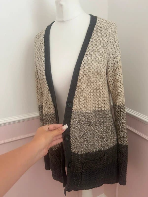 FatFace Vintage Y2K Fat Face Chunky Knit Cardigan Colour Block Button Up Boho Indie Grandpa Crochet Knit