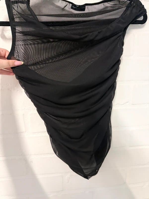 ASOS Ruched mesh black asymmetric top