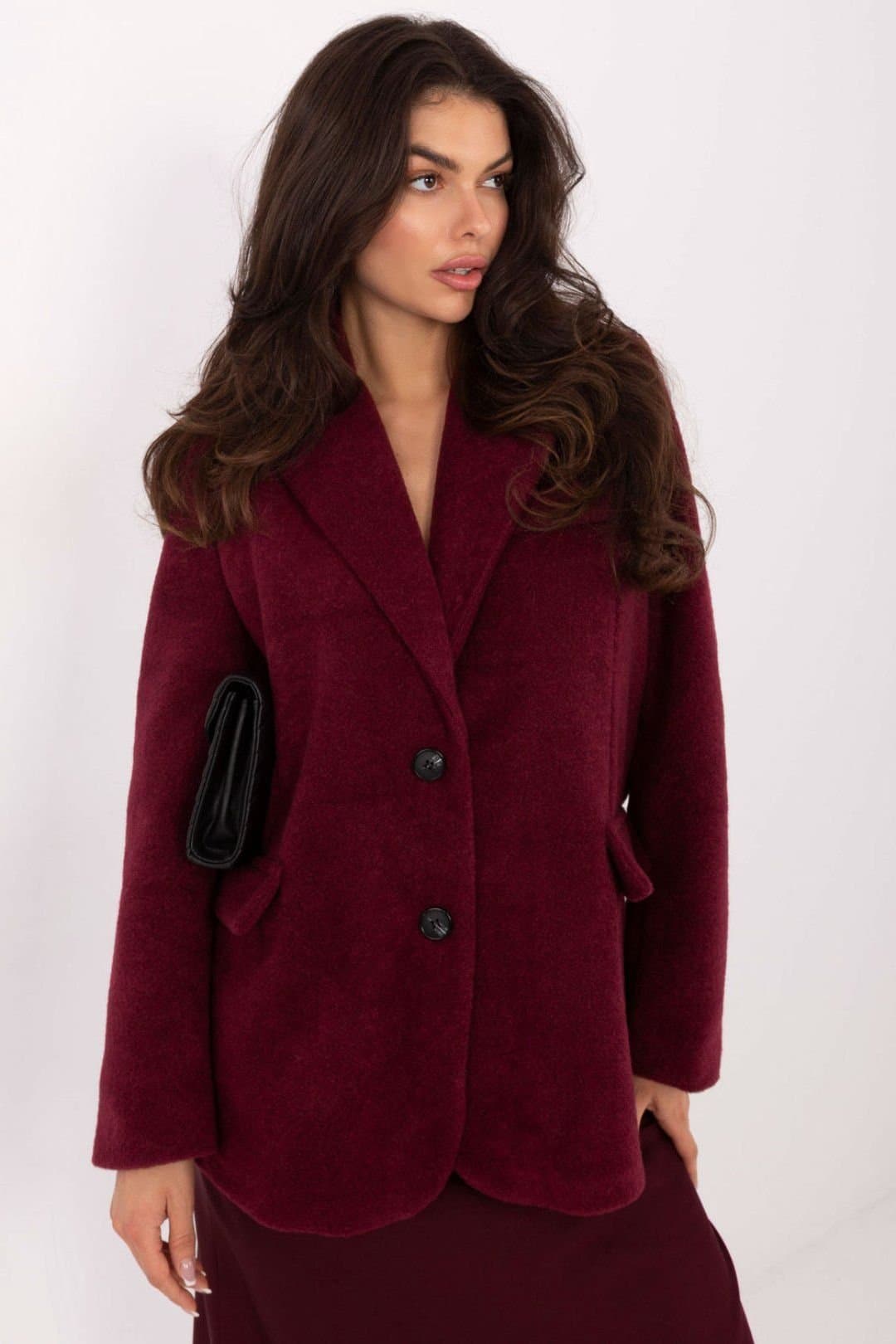 Love Lace Love Lace Women's Boucle Blazer Cut Coat for Autumn Winter in Red