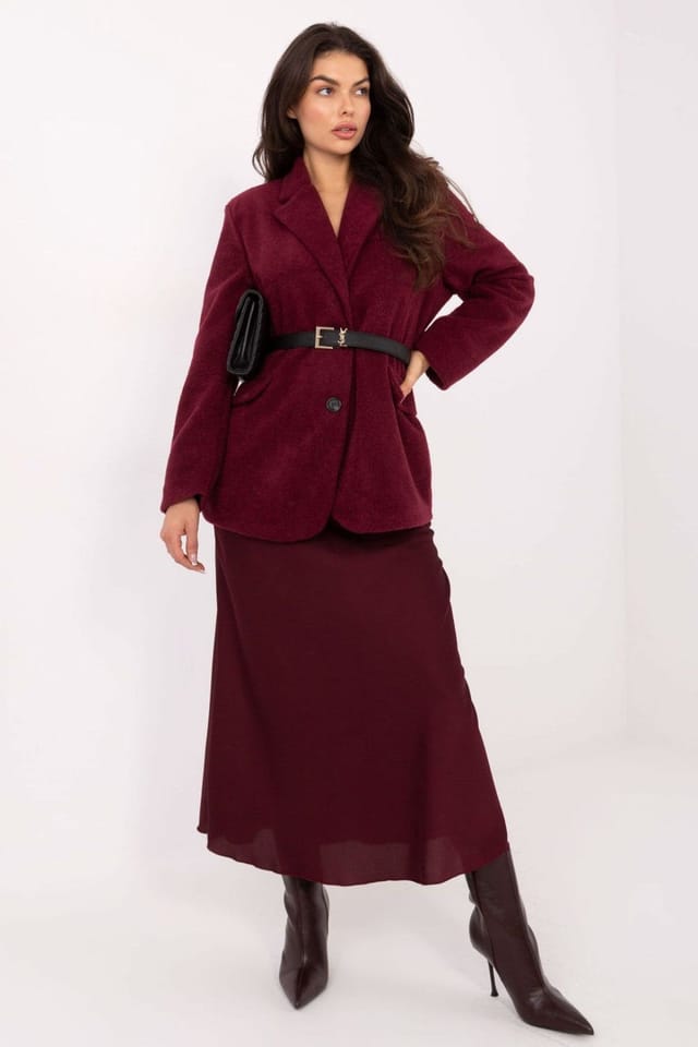 Love Lace Love Lace Women's Boucle Blazer Cut Coat for Autumn Winter in Red - 2