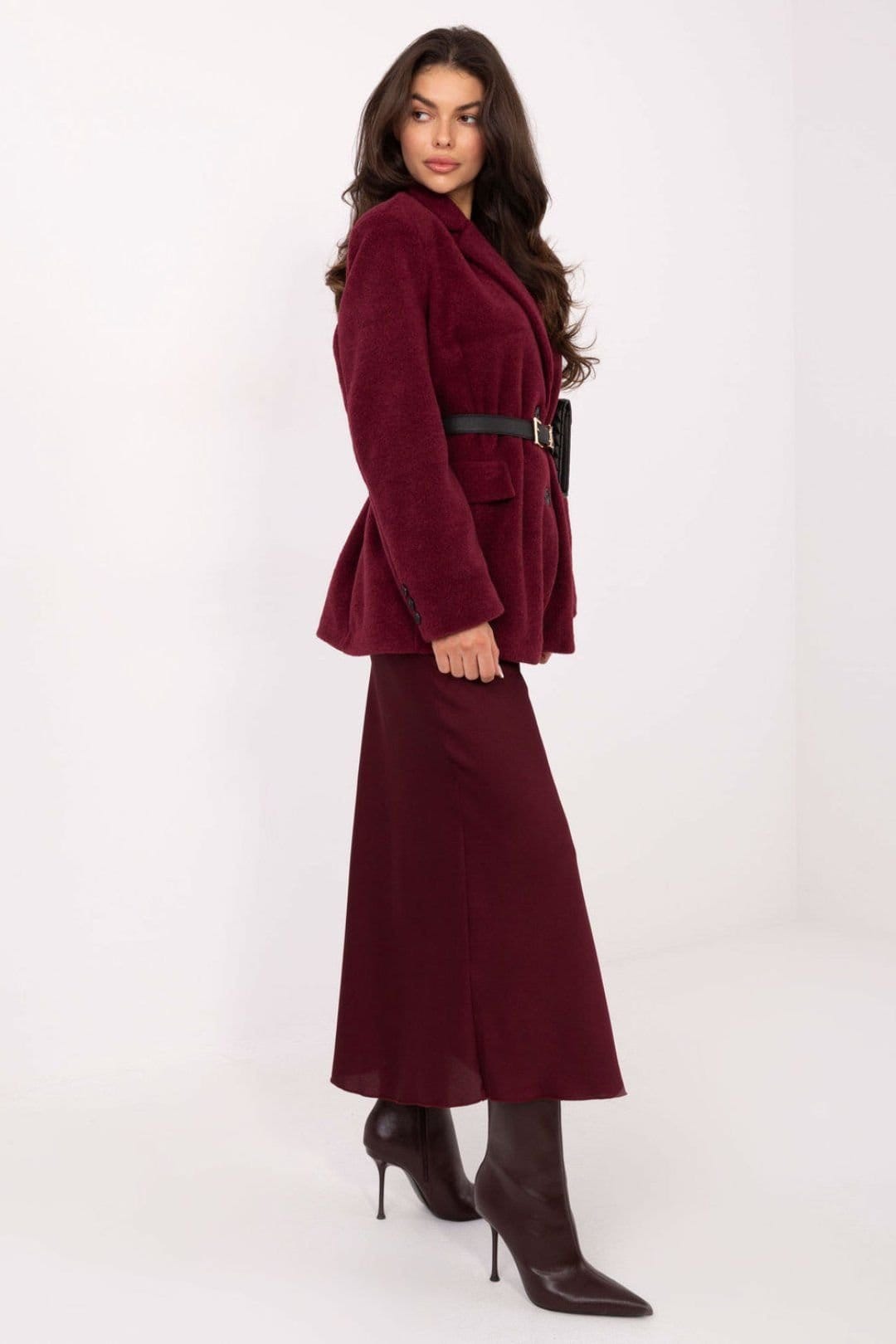 Love Lace Love Lace Women's Boucle Blazer Cut Coat for Autumn Winter in Red - 4