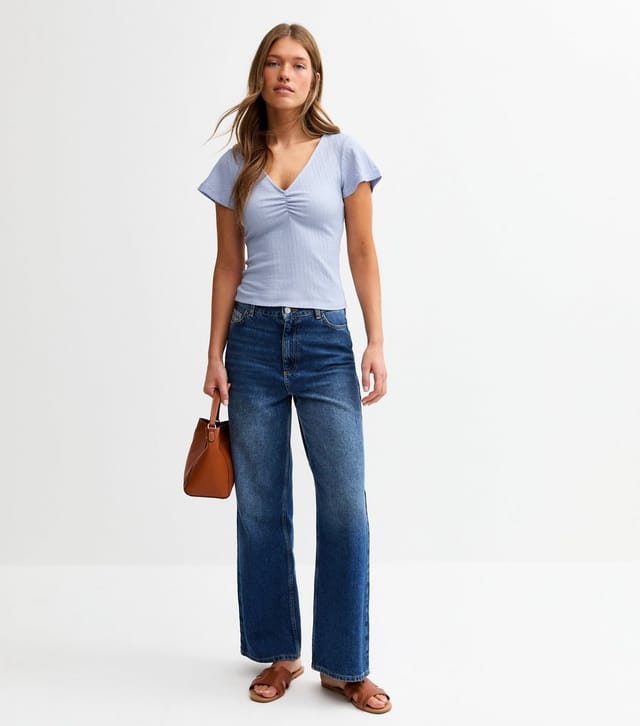New Look Women's Light Blue Ruched Crinkled Top New Look - 3