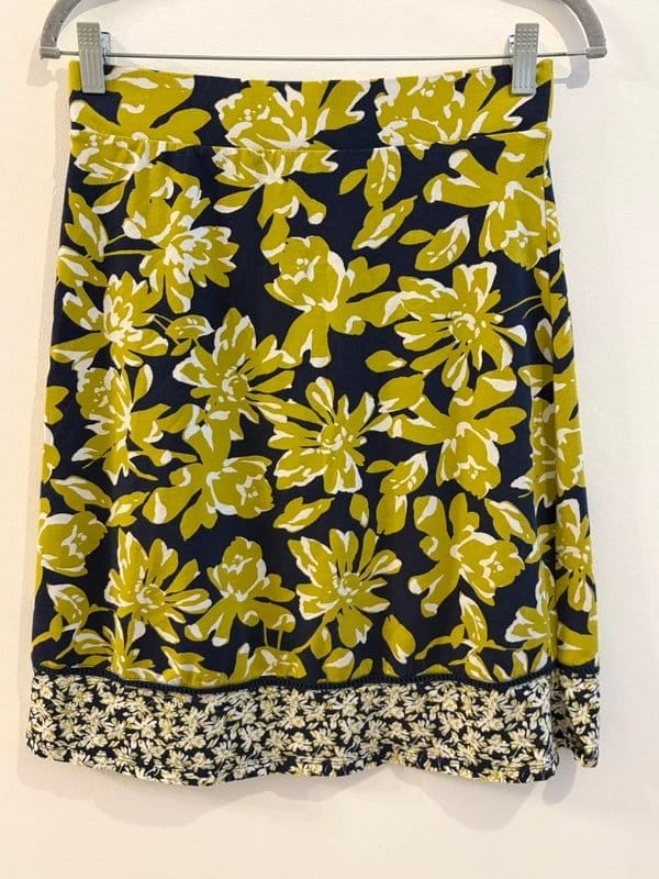 ROMAN Roman Originals Floral A-Line Skirt Size 10 Navy Blue Lime Green Stretch Jersey Summer - 1