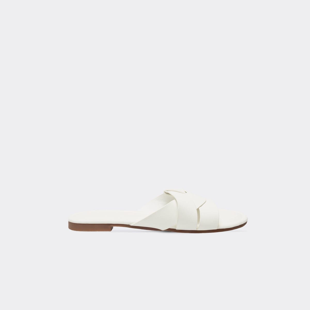 EGO Sarbina Woven Detail Flat Slider In White Faux Leather, Women's Size UK 3 - 1