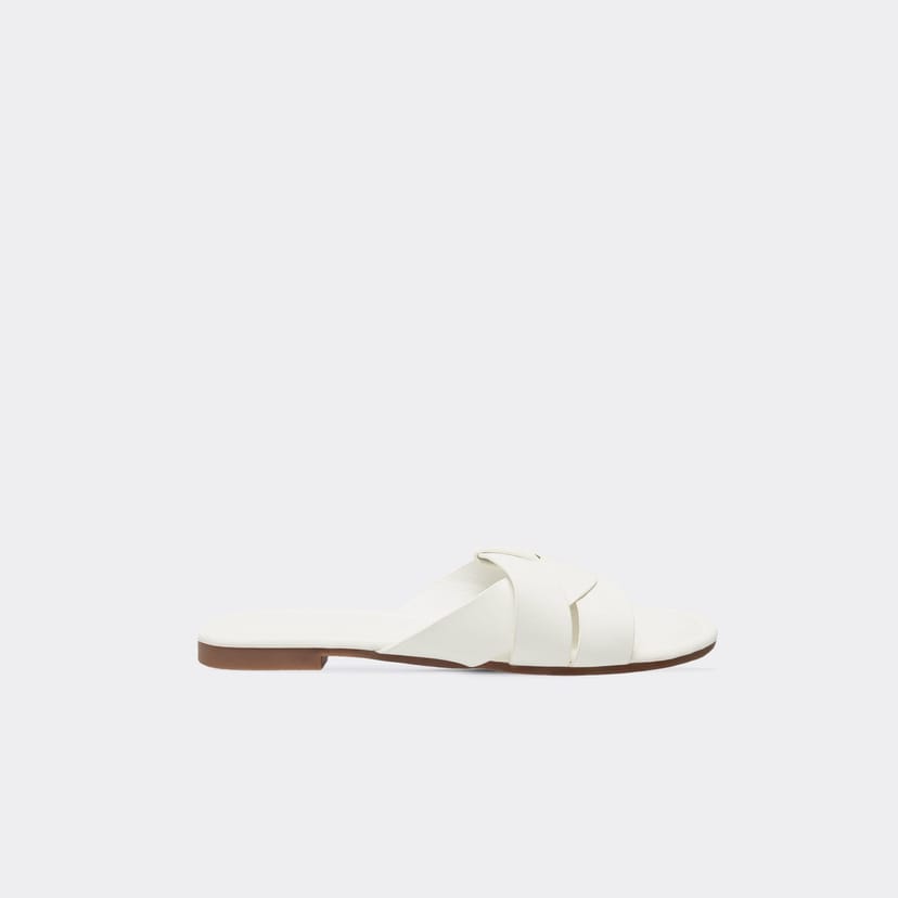 EGO Sarbina Woven Detail Flat Slider In White Faux Leather, Women's Size UK 3 - 1