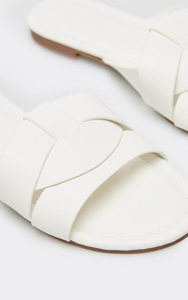 EGO Sarbina Woven Detail Flat Slider In White Faux Leather, Women's Size UK 3 - 2