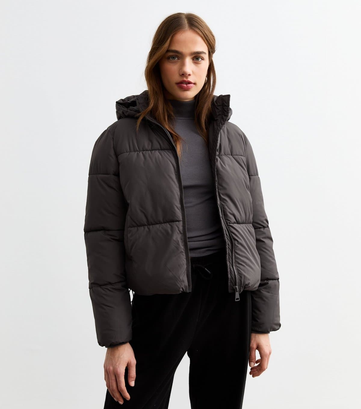 New Look New Look Women's Grey Cropped Puffer Coat