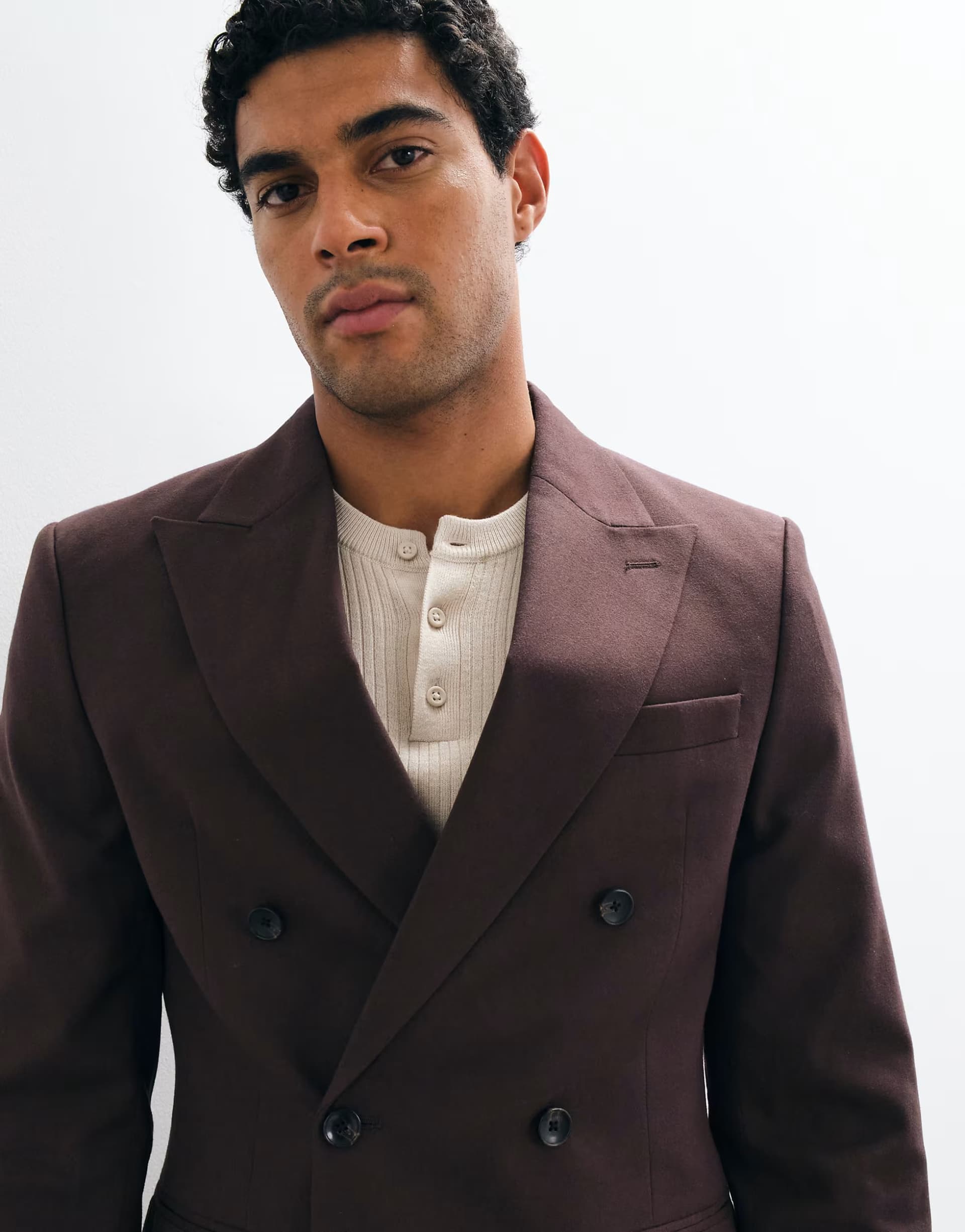 ASOS ASOS DESIGN slim double breasted suit jacket in brown flannel