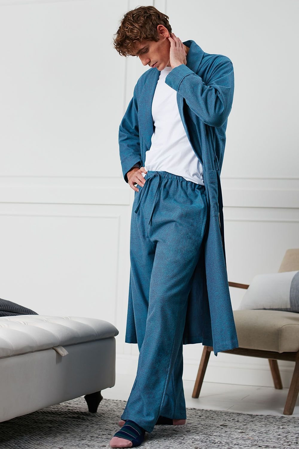 British Boxers British Boxers Men's 'Stornoway' Herringbone Brushed Cotton Pyjama Trousers in Teal - 2