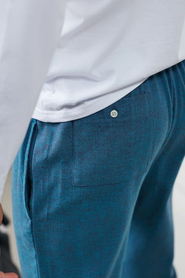 British Boxers British Boxers Men's 'Stornoway' Herringbone Brushed Cotton Pyjama Trousers in Teal - 3