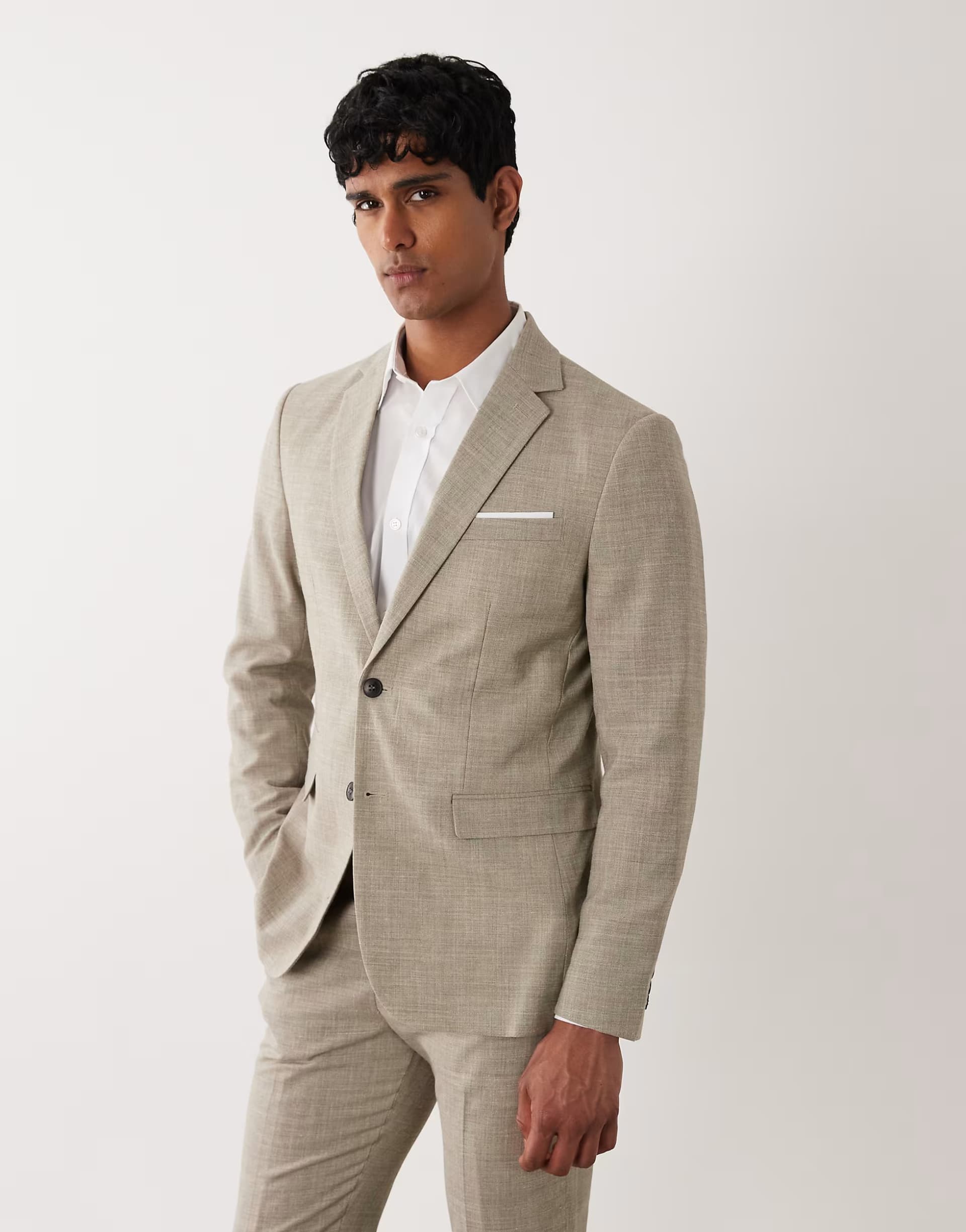 ASOS Selected linen mix slim fit blazer in beige