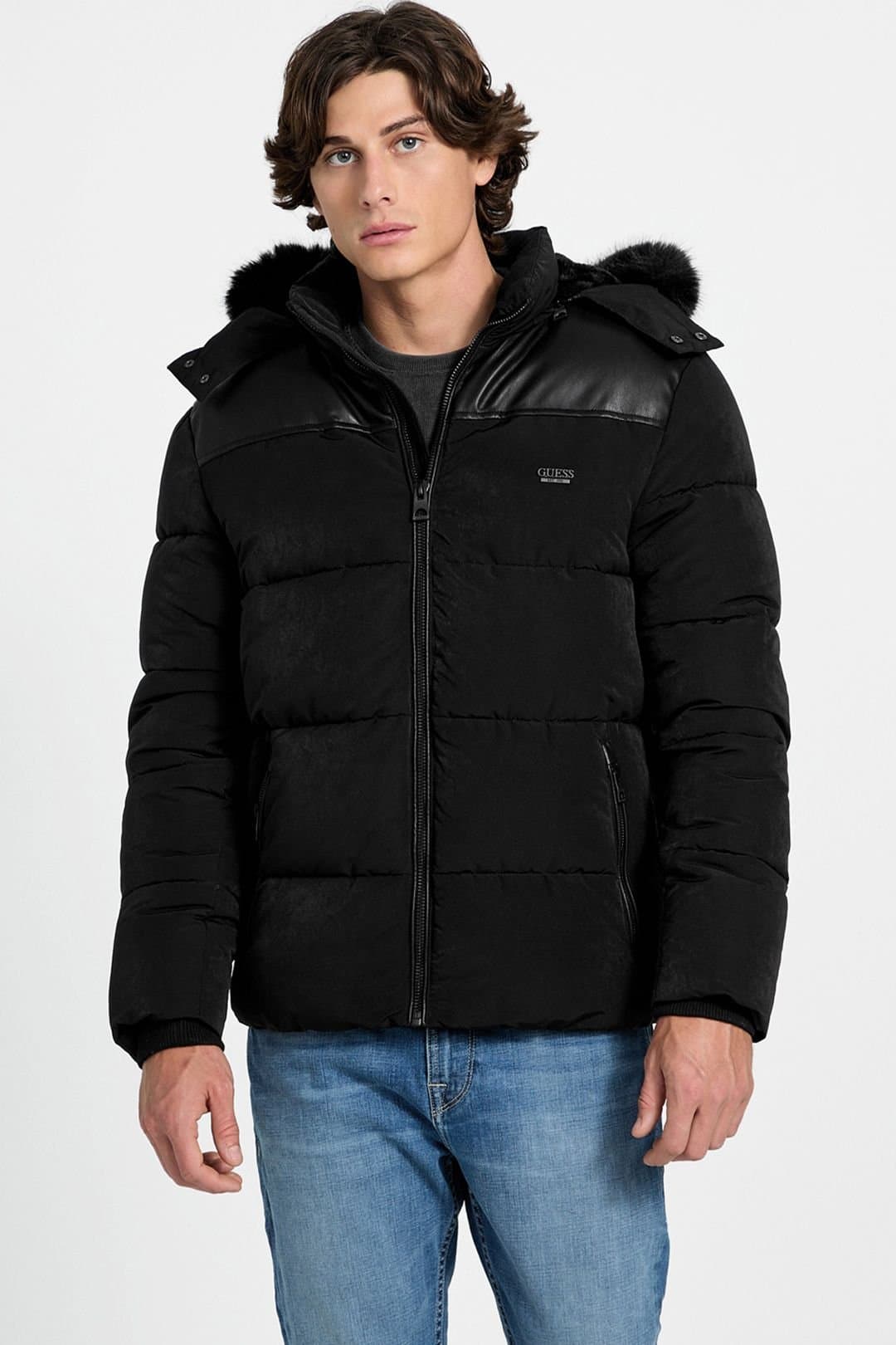 GUESS Guess Men's Outdoors Hooded Puffer Black
