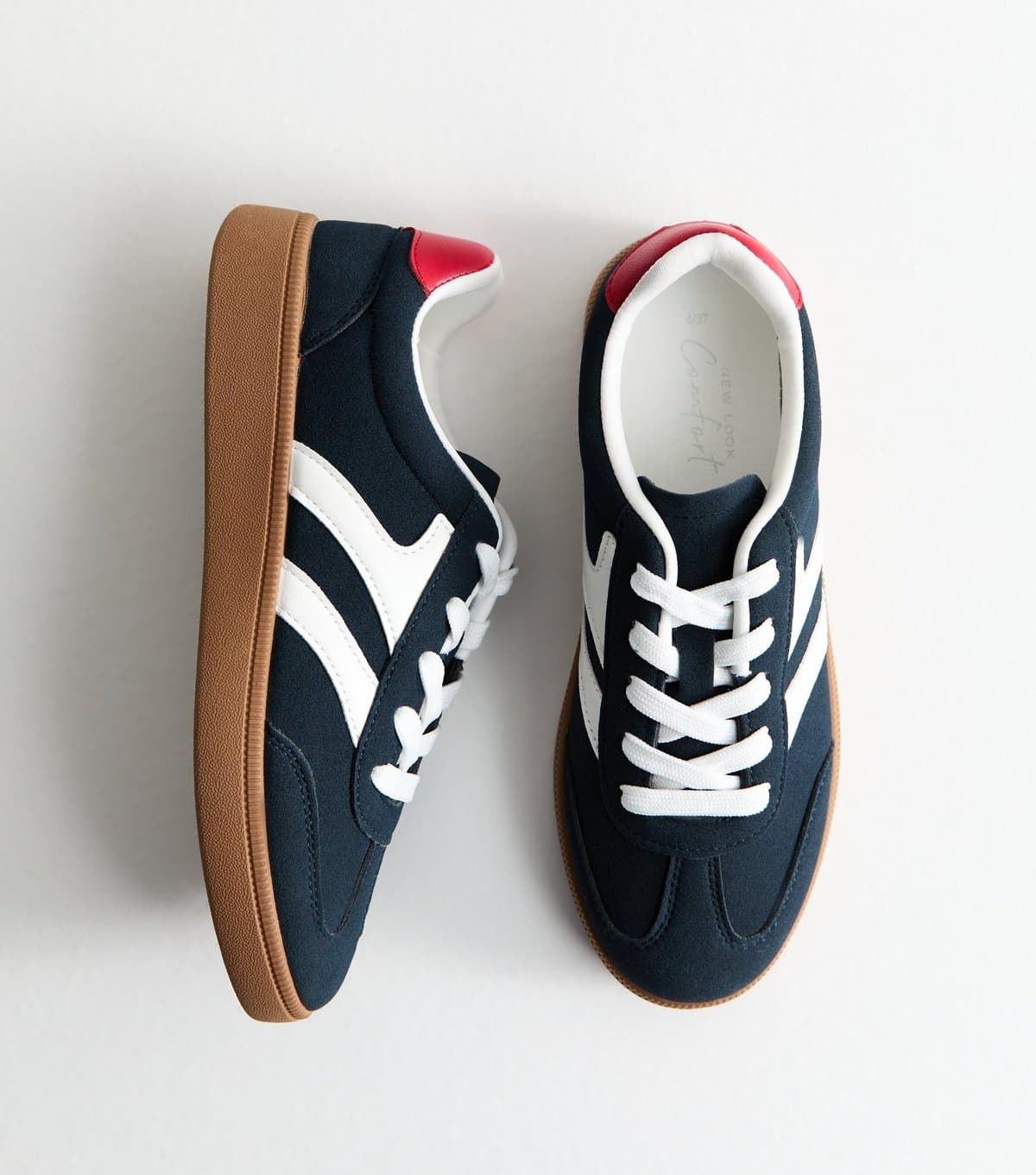 New Look Women's Navy Contrast Panel Faux Suede Trainers Vegan New Look