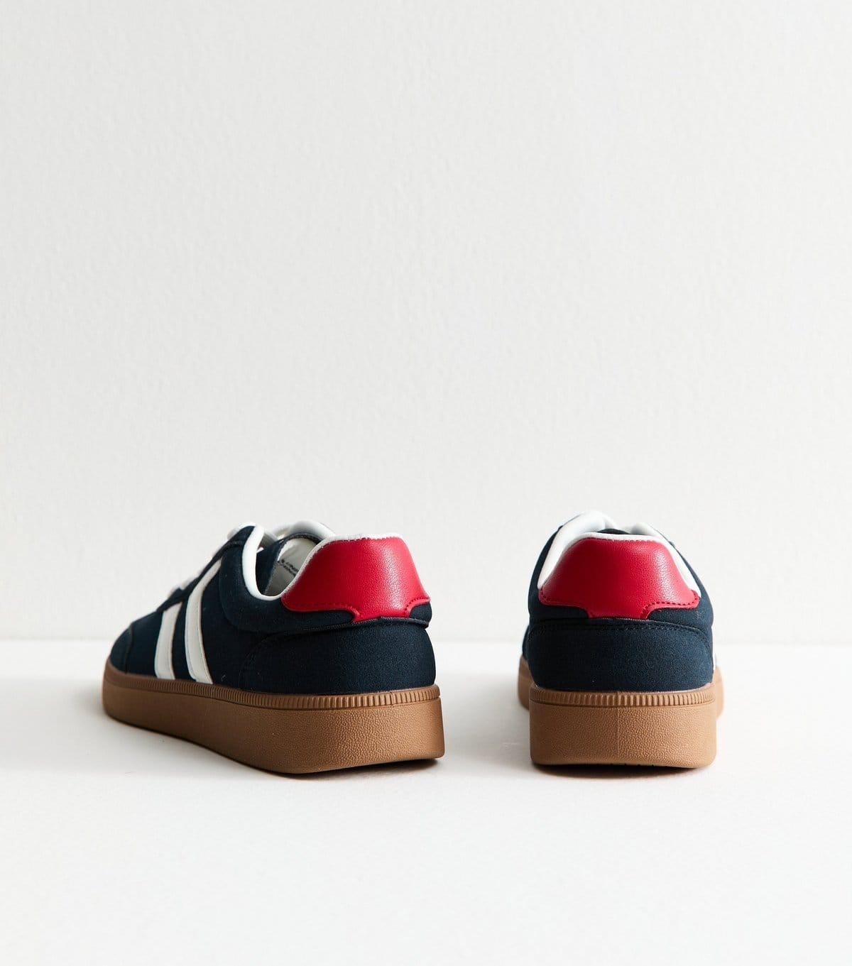 New Look Women's Navy Contrast Panel Faux Suede Trainers Vegan New Look - 4