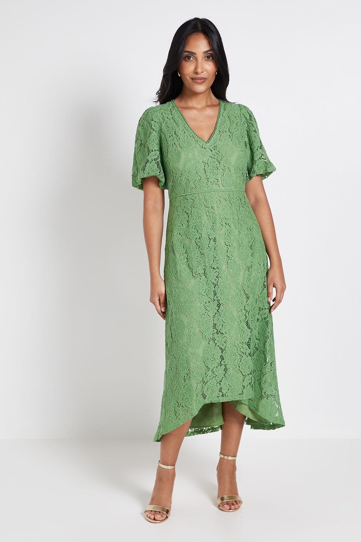 Wallis Green Lace Midi Dress for Petite Women