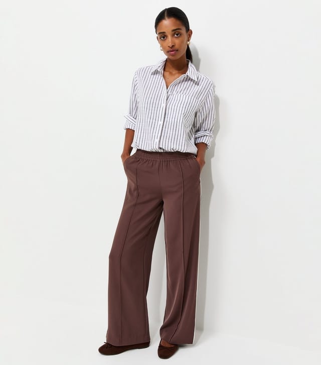 New Look Women's Dark Brown Pintuck Stripe Wide Leg Trousers New Look - 2