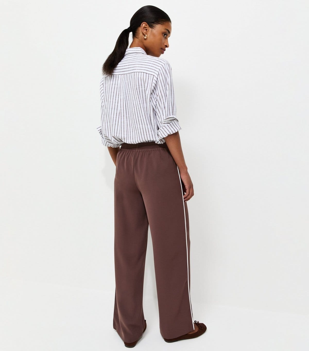 New Look Women's Dark Brown Pintuck Stripe Wide Leg Trousers New Look - 4
