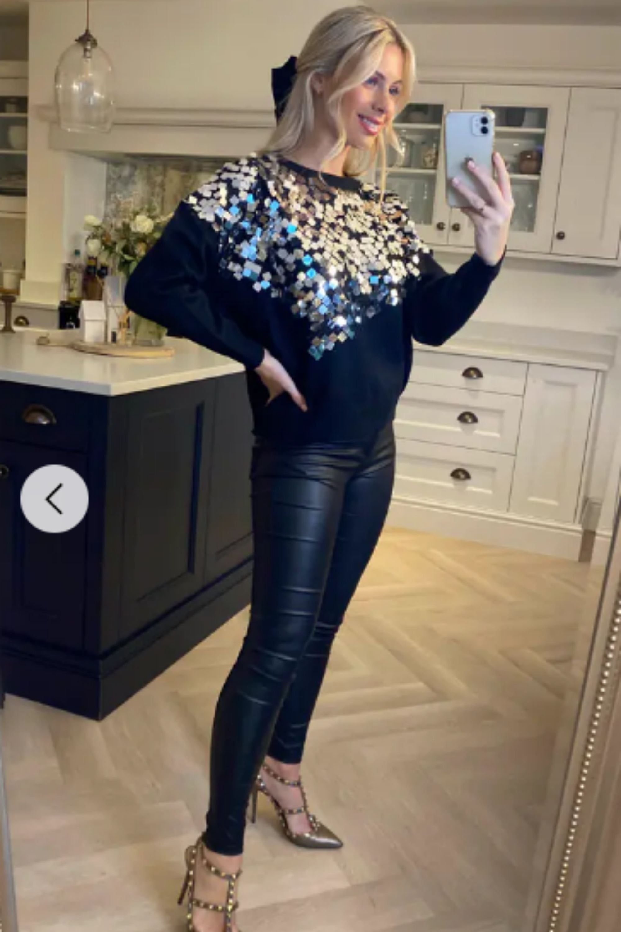 CY CY Women's Round-Neck Jumper with Mirror Sequin Embellishments in Black - 2