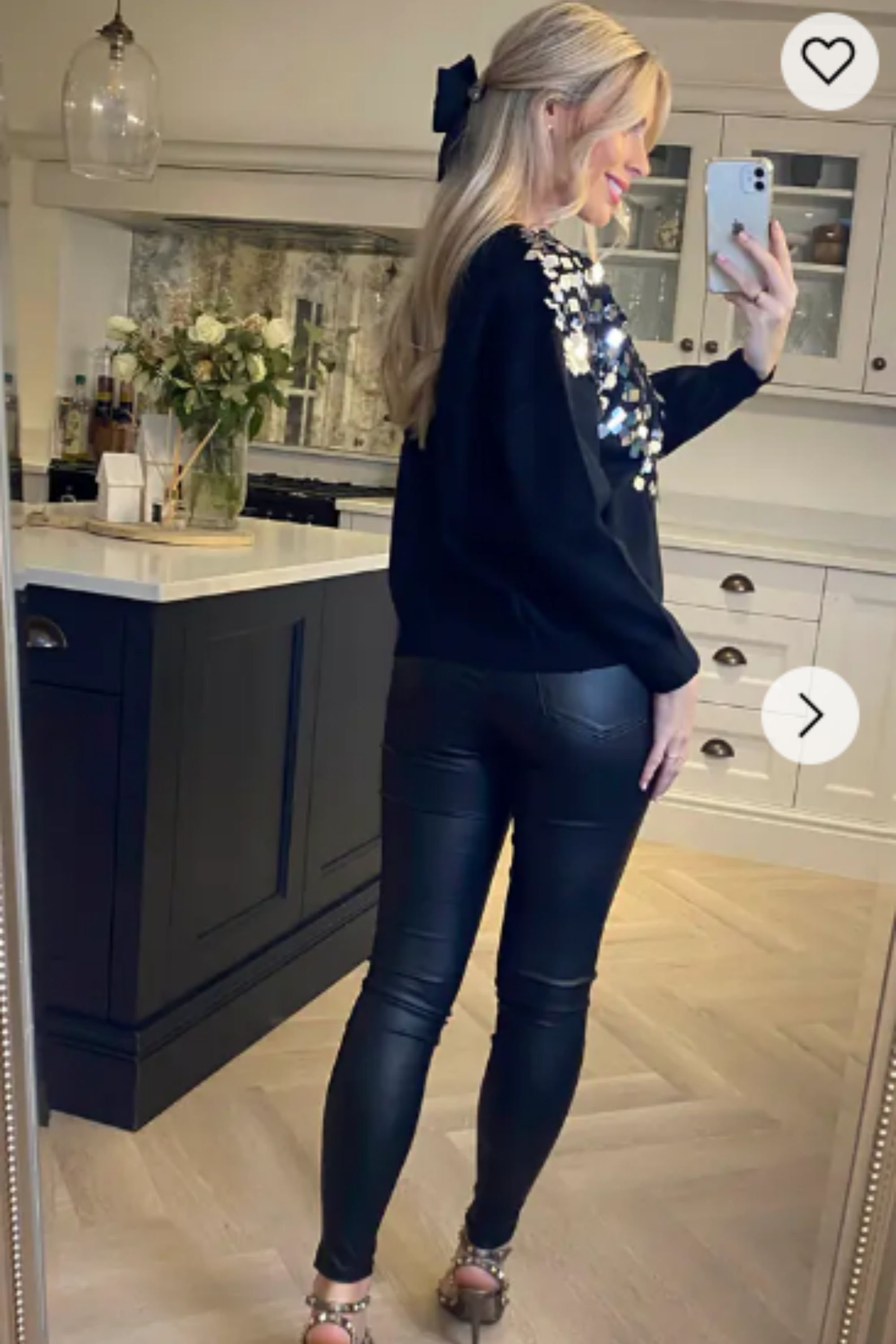 CY CY Women's Round-Neck Jumper with Mirror Sequin Embellishments in Black - 3