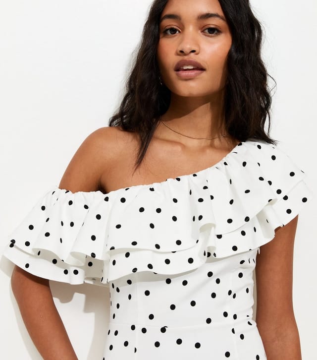 New Look Women's White Polka Dot Ruffle Trim Off The Shoulder Mini Dress New Look - 3