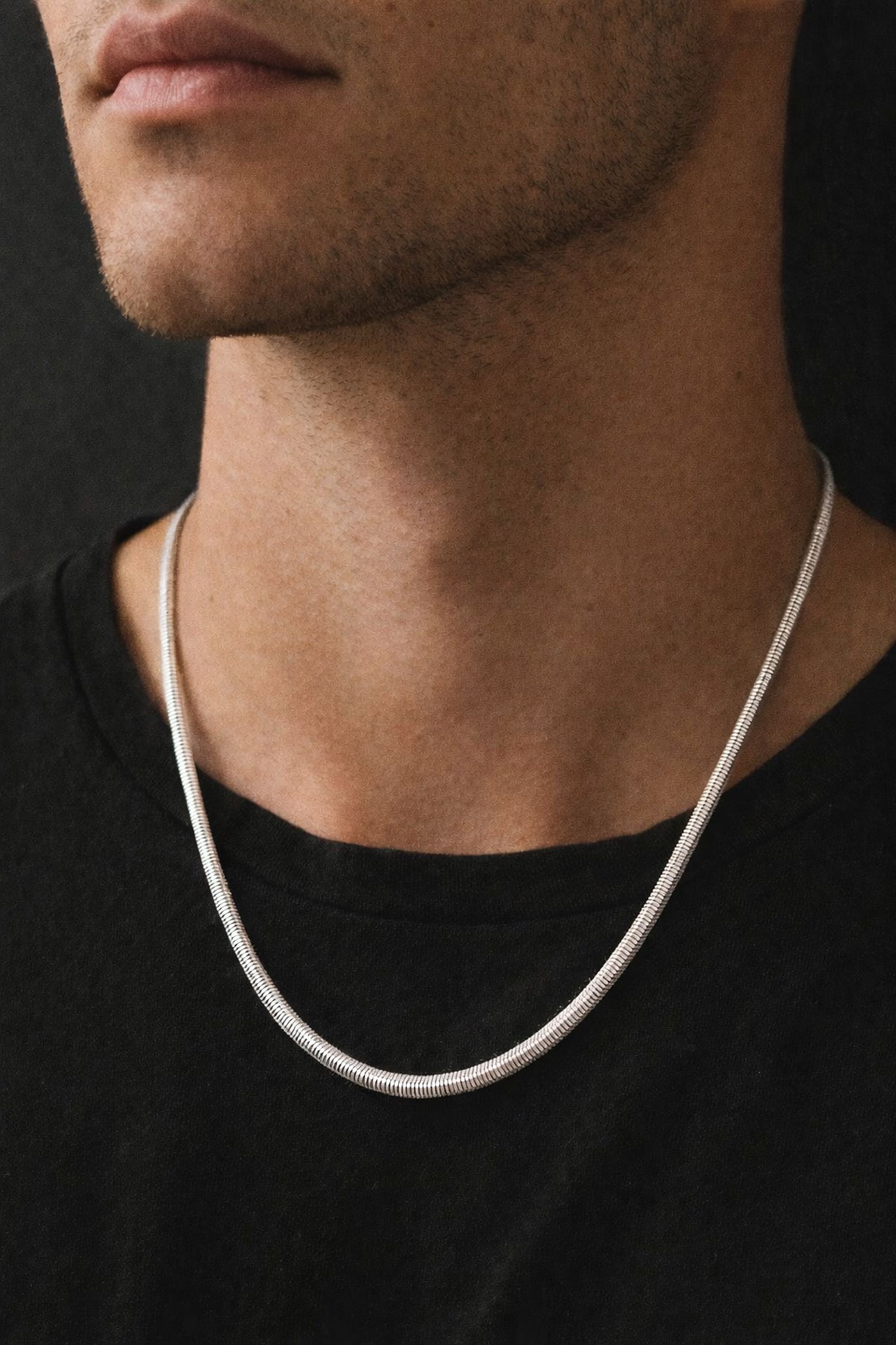 Inicio Inicio Men's Steel Waterproof Snake Chain Necklace - Gift Pouch in Silver - 2