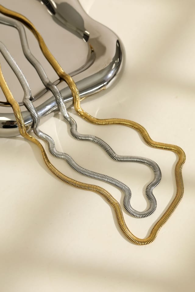 Inicio Inicio Men's Steel Waterproof Snake Chain Necklace - Gift Pouch in Silver - 3