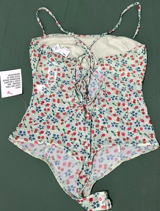 ASOS Asos design gathered bust mesh mix cami bodysuit in ditsy floral