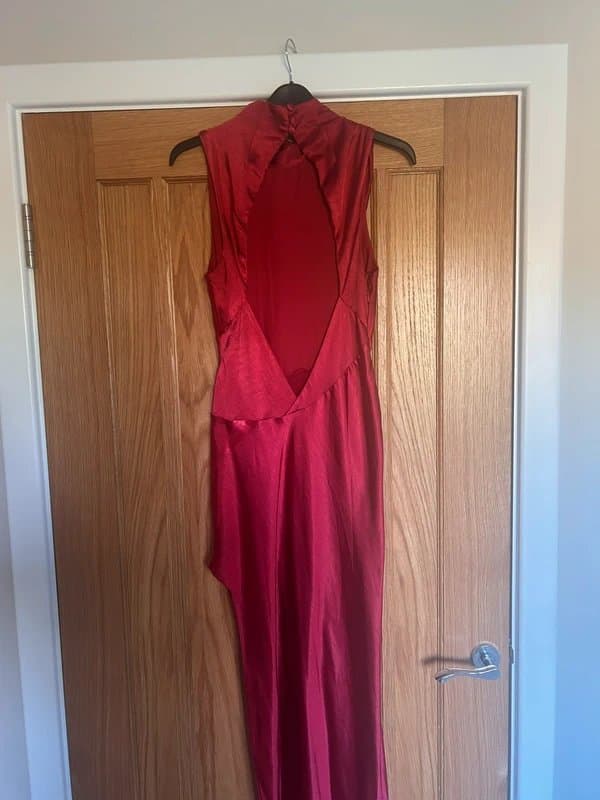 ASOS ASOS satin high neck drape open back and thigh high split