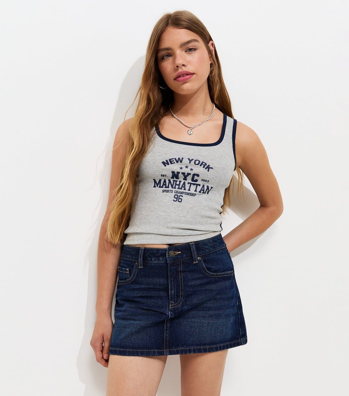 New Look New Look Dark Blue Distressed Denim Mini Skort