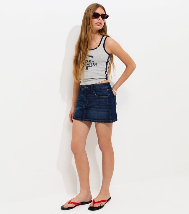 New Look Girls' Dark Blue Distressed Denim Mini Skort New Look - 3