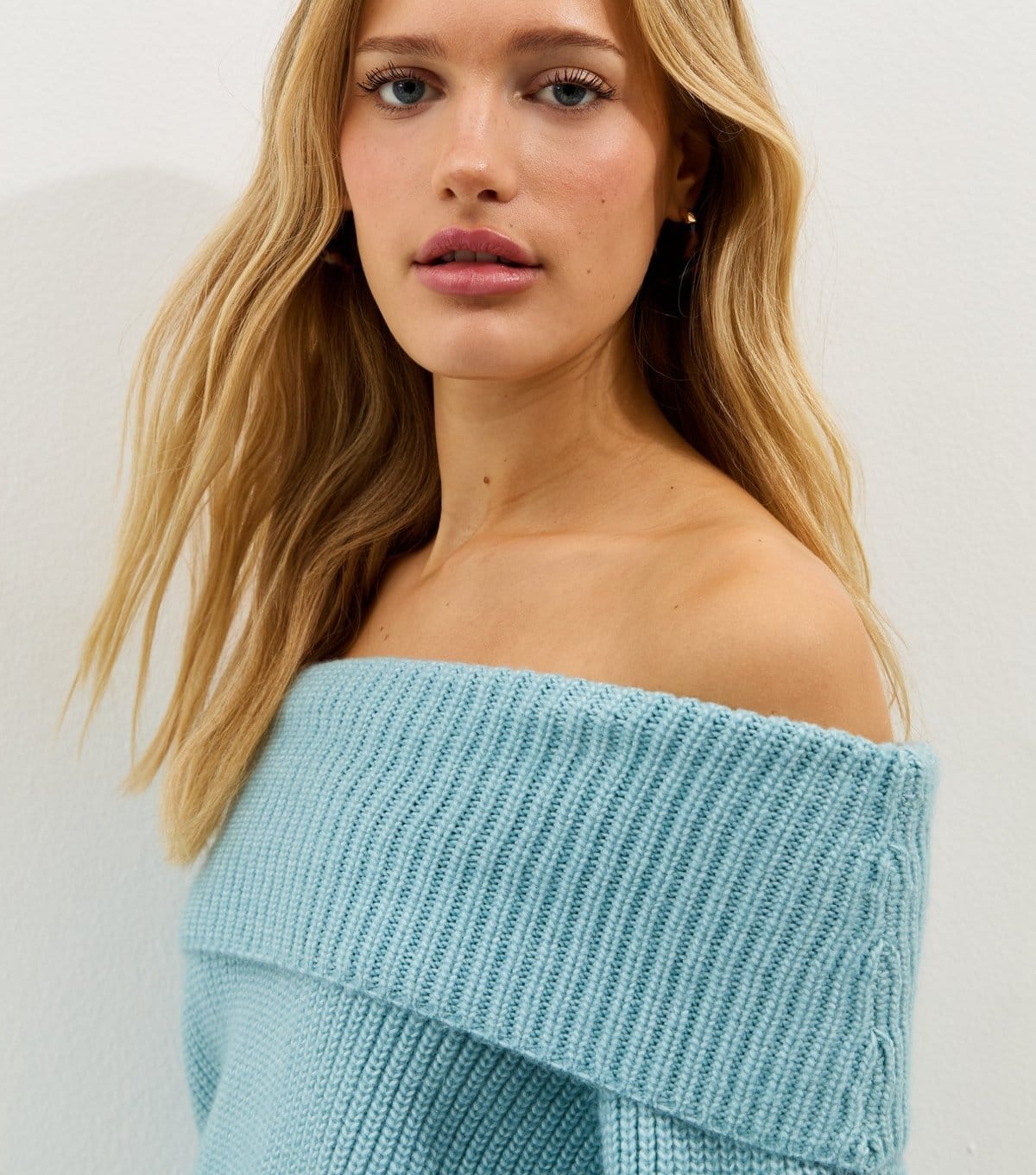 New Look Blue Ribbed Bardot Knit Jumper
