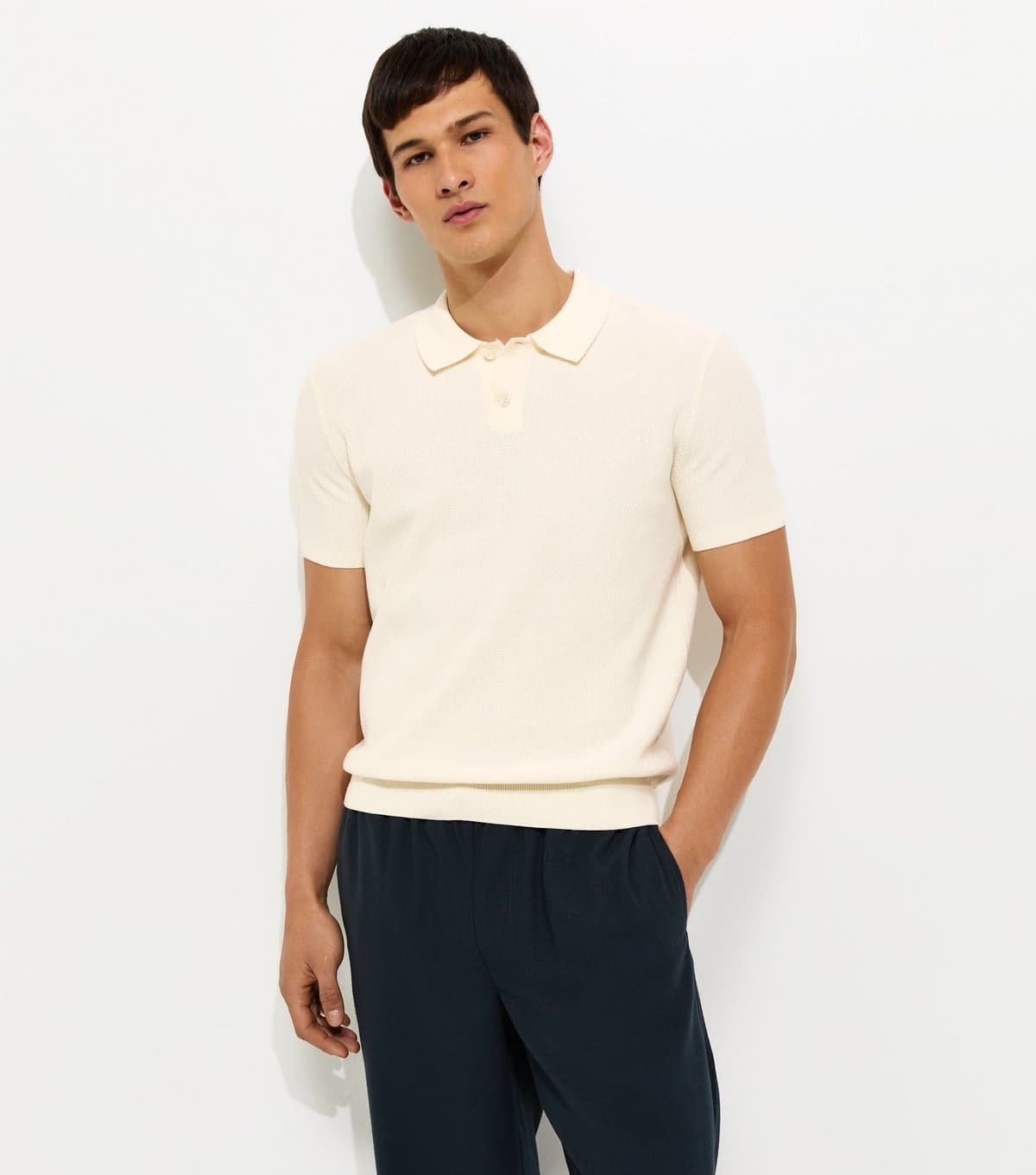 New Look Men's Off White Regular Short Sleeve Polo Top New Look