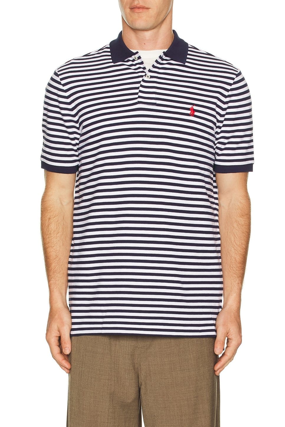 revolve Short Sleeve Mesh Polo Classic Fit White Stripe - 1