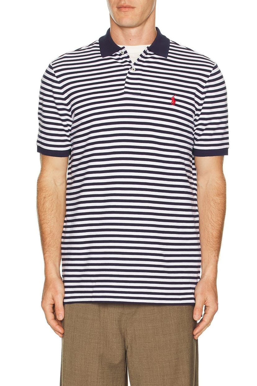 revolve Short Sleeve Mesh Polo Classic Fit White Stripe - 1