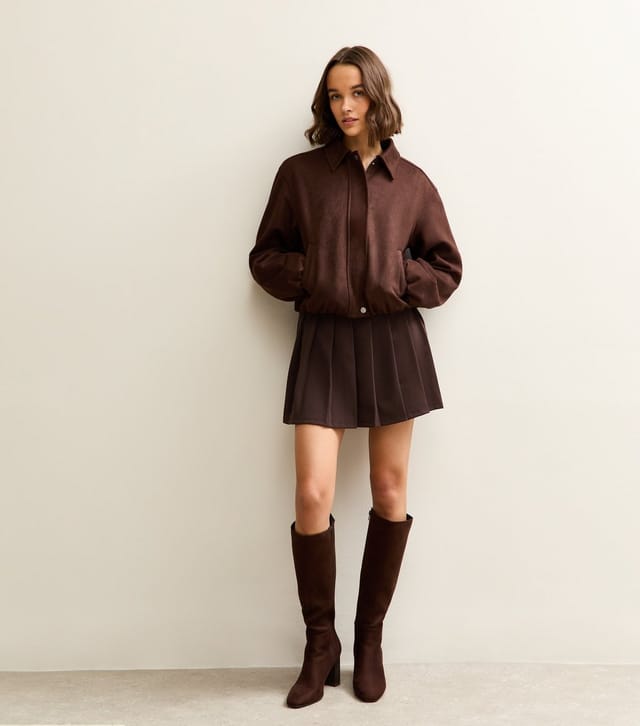 New Look Women's Dark Brown Pleated Crepe Mini Skirt New Look - 3