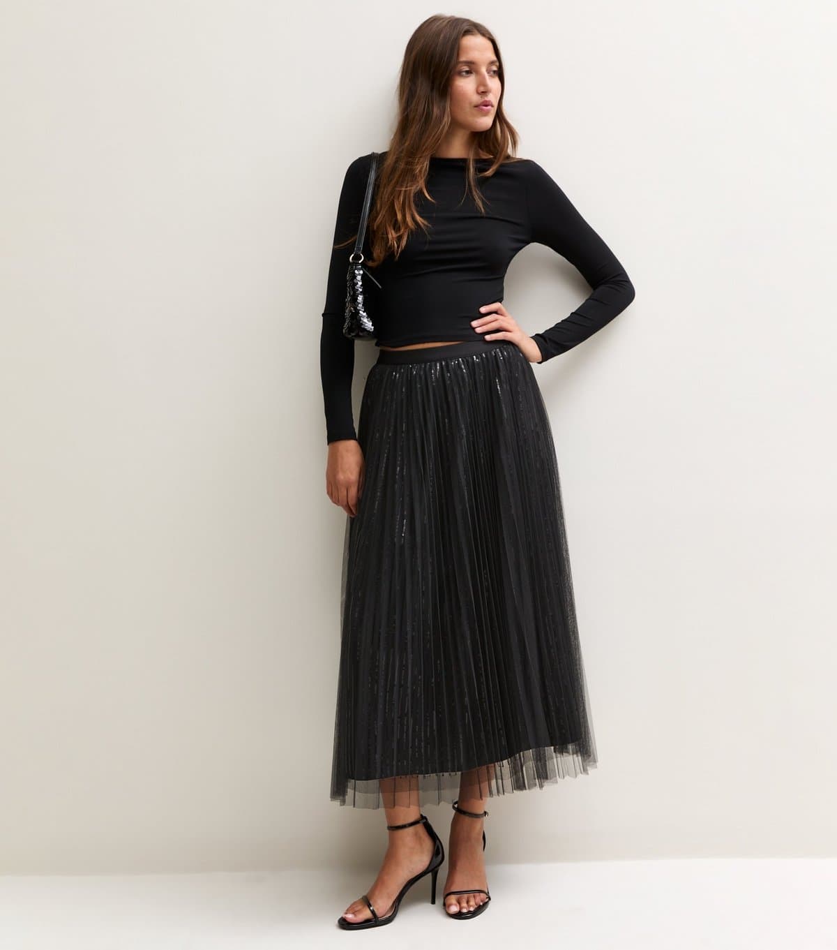 New Look Women's Black Sequin Tulle Midi Skirt New Look