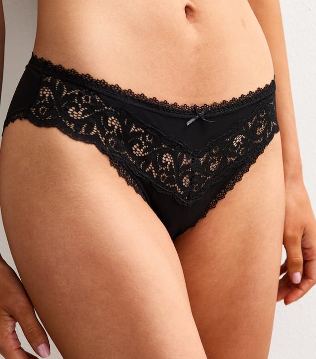 New Look Women's Black V Lace Front Brazilian Briefs New Look - 2
