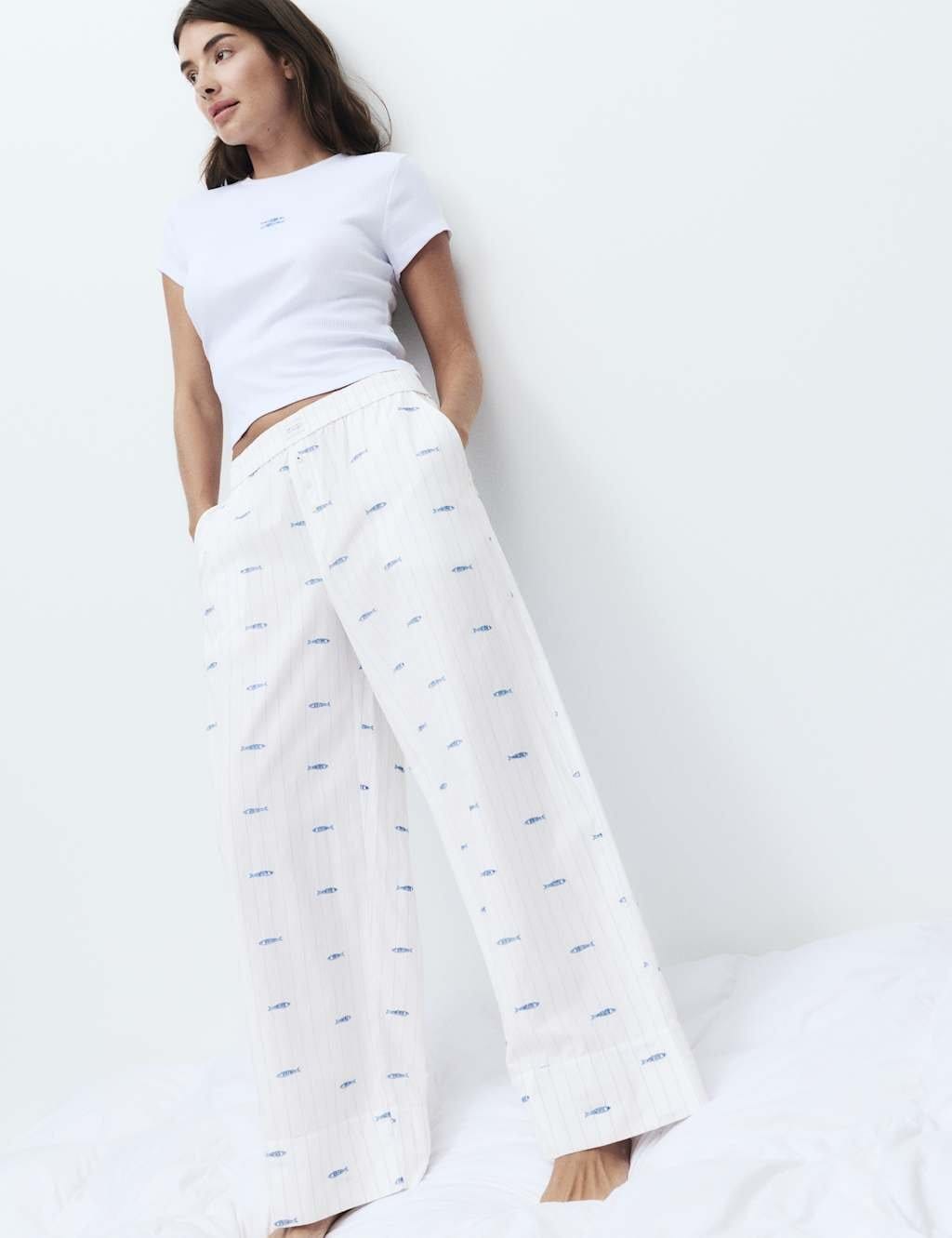 M&S White Mix Embroidered Pyjama Bottoms