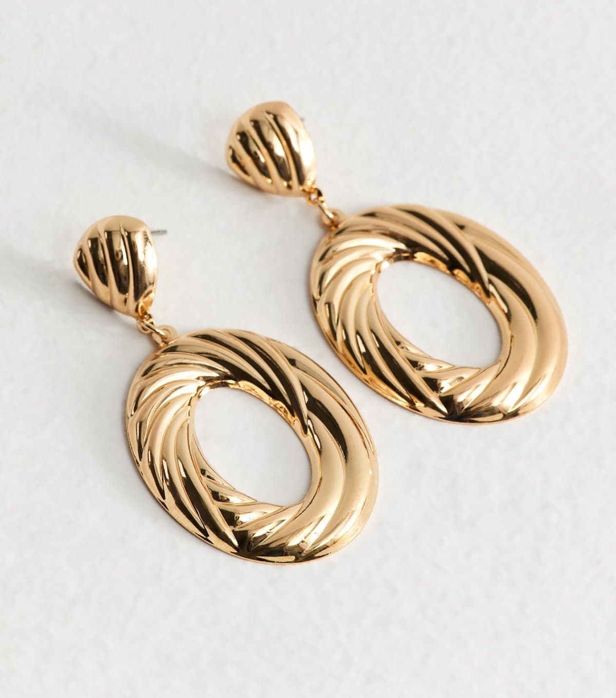 New Look Gold Tone Large Ribbed Doorknocker Earrings New Look