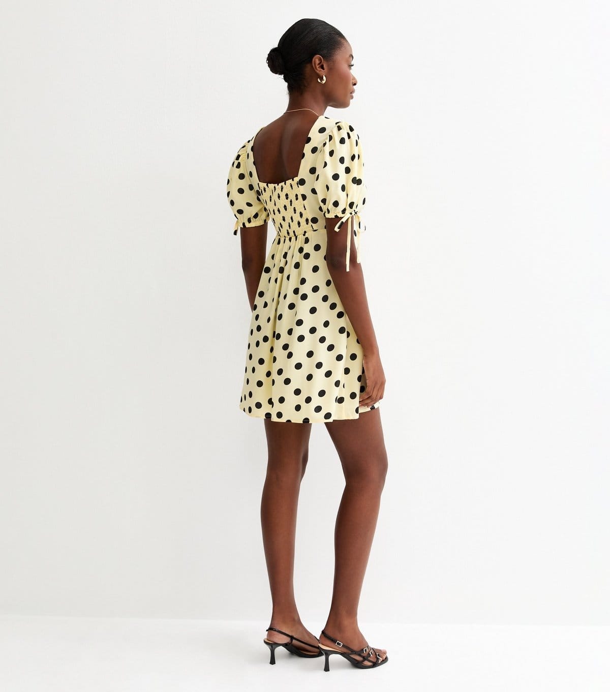 New Look Women's Yellow Crepe Polka Dot Tie Sleeve Mini Dress New Look - 4