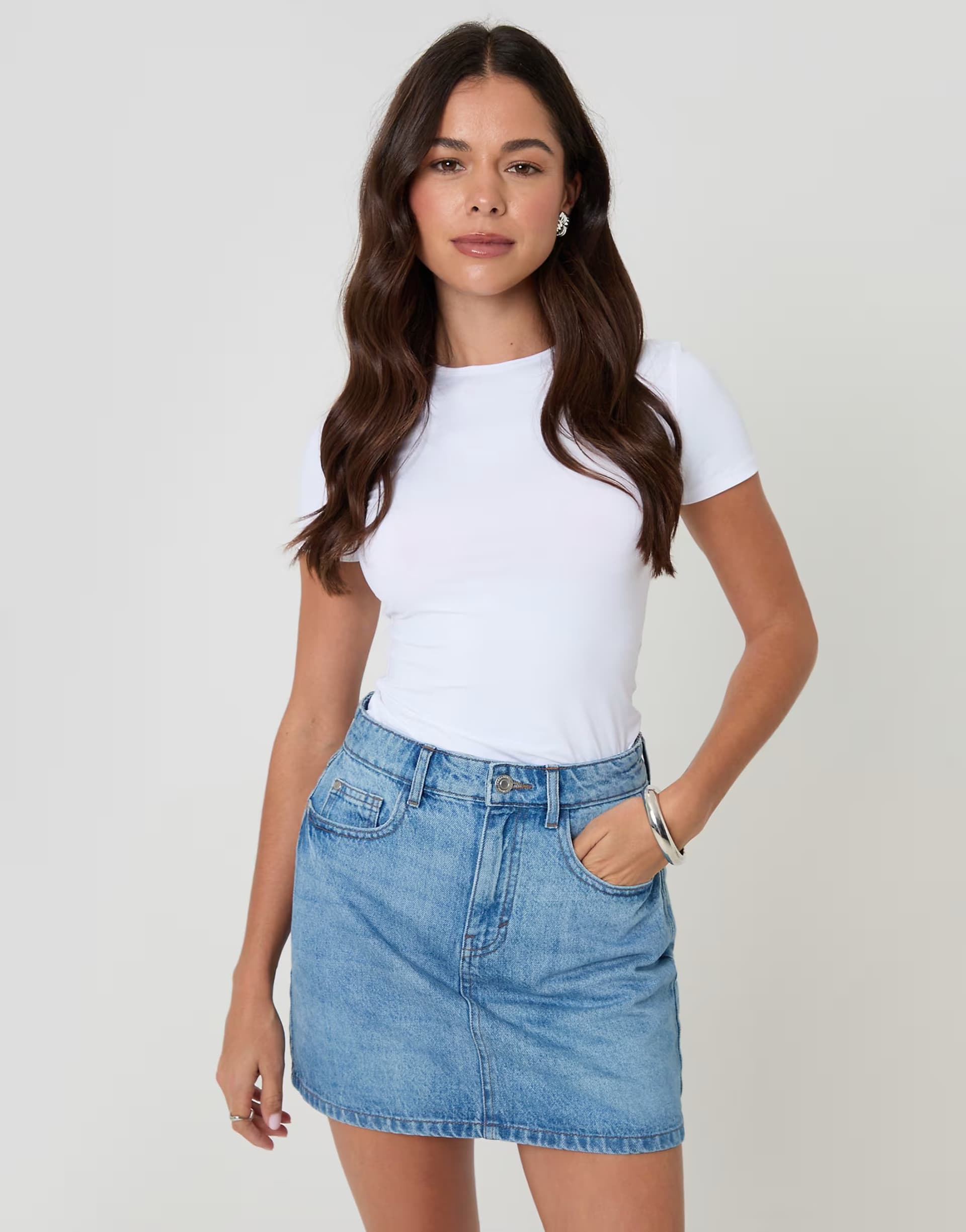 ASOS Threadbare 2 pack denim mini skirts in mid blue