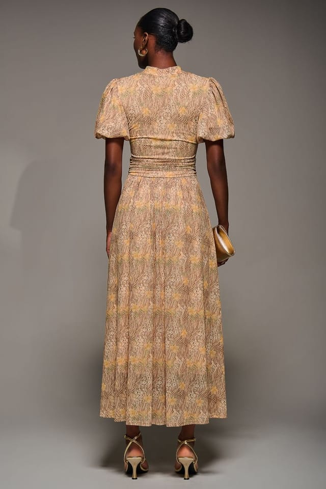 Jolie Moi Jolie Moi Women's Puffy Sleeve Printed Mesh Maxi Dress - 2