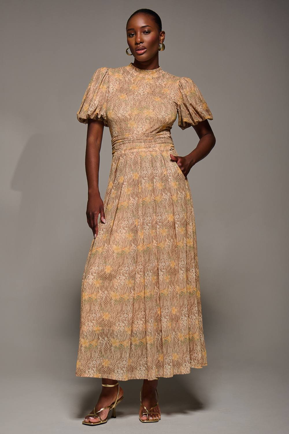 Jolie Moi Jolie Moi Women's Puffy Sleeve Printed Mesh Maxi Dress - 3