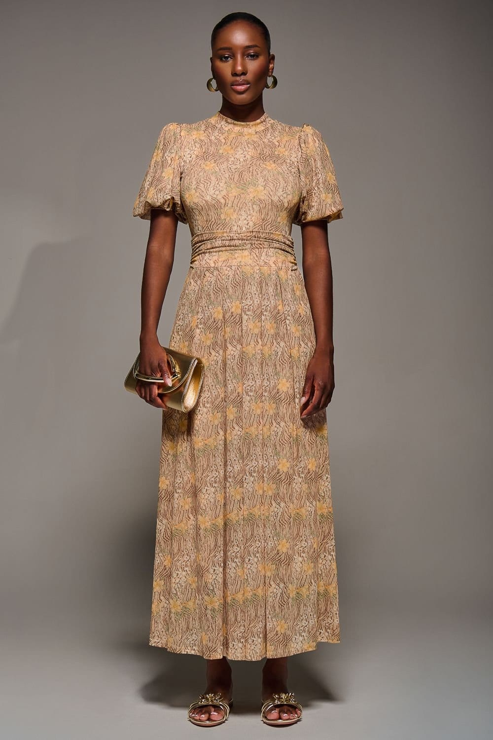 Jolie Moi Jolie Moi Women's Puffy Sleeve Printed Mesh Maxi Dress - 4