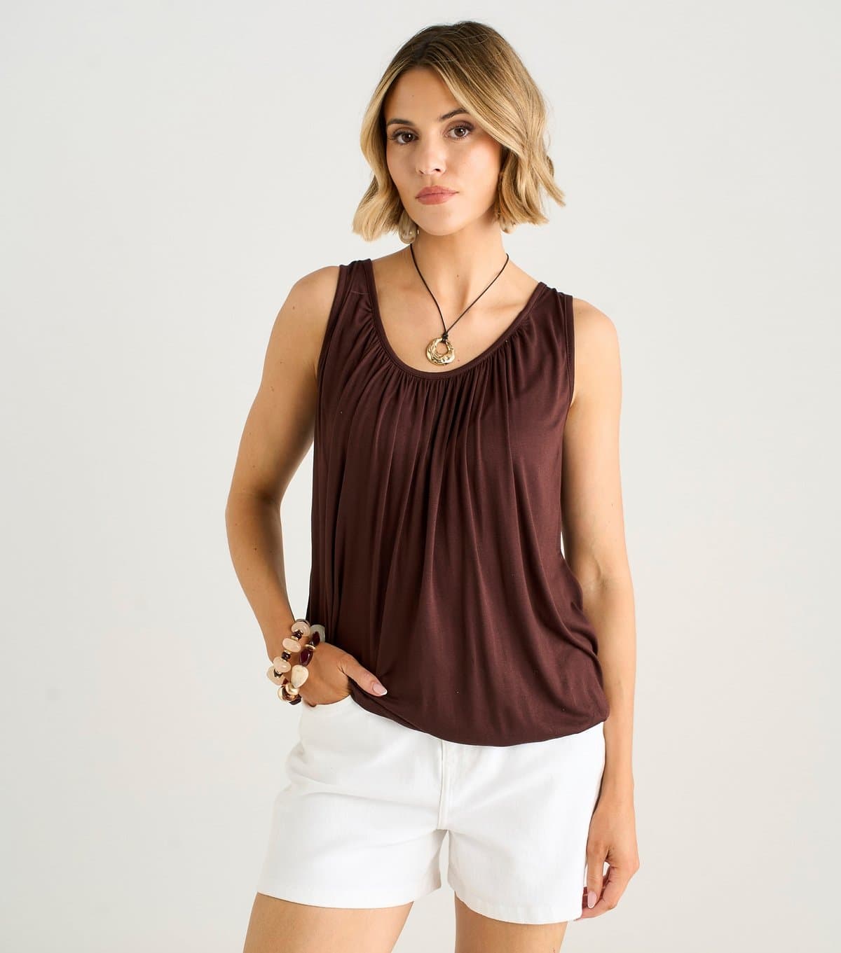 Gini London Gini London Brown Jersey Sleeveless Vest Top
