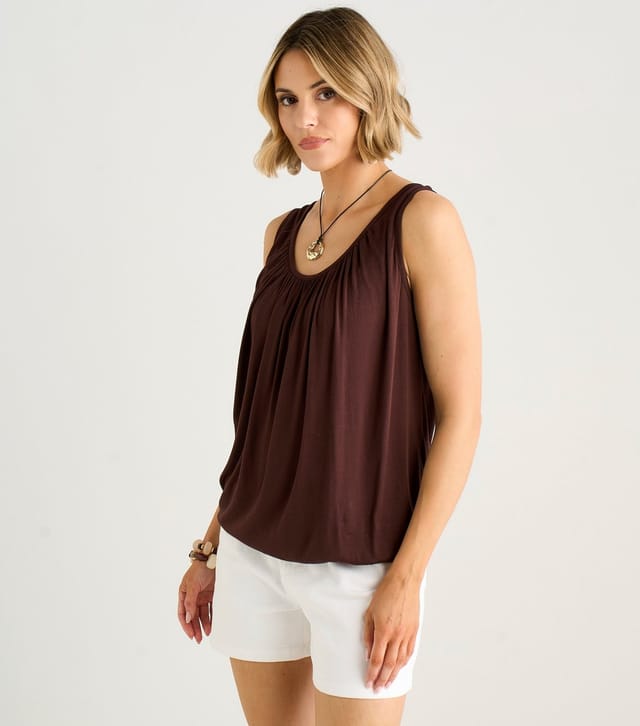Gini London Women's Brown Round Neck Sleeveless Vest Top Gini London New Look - 3